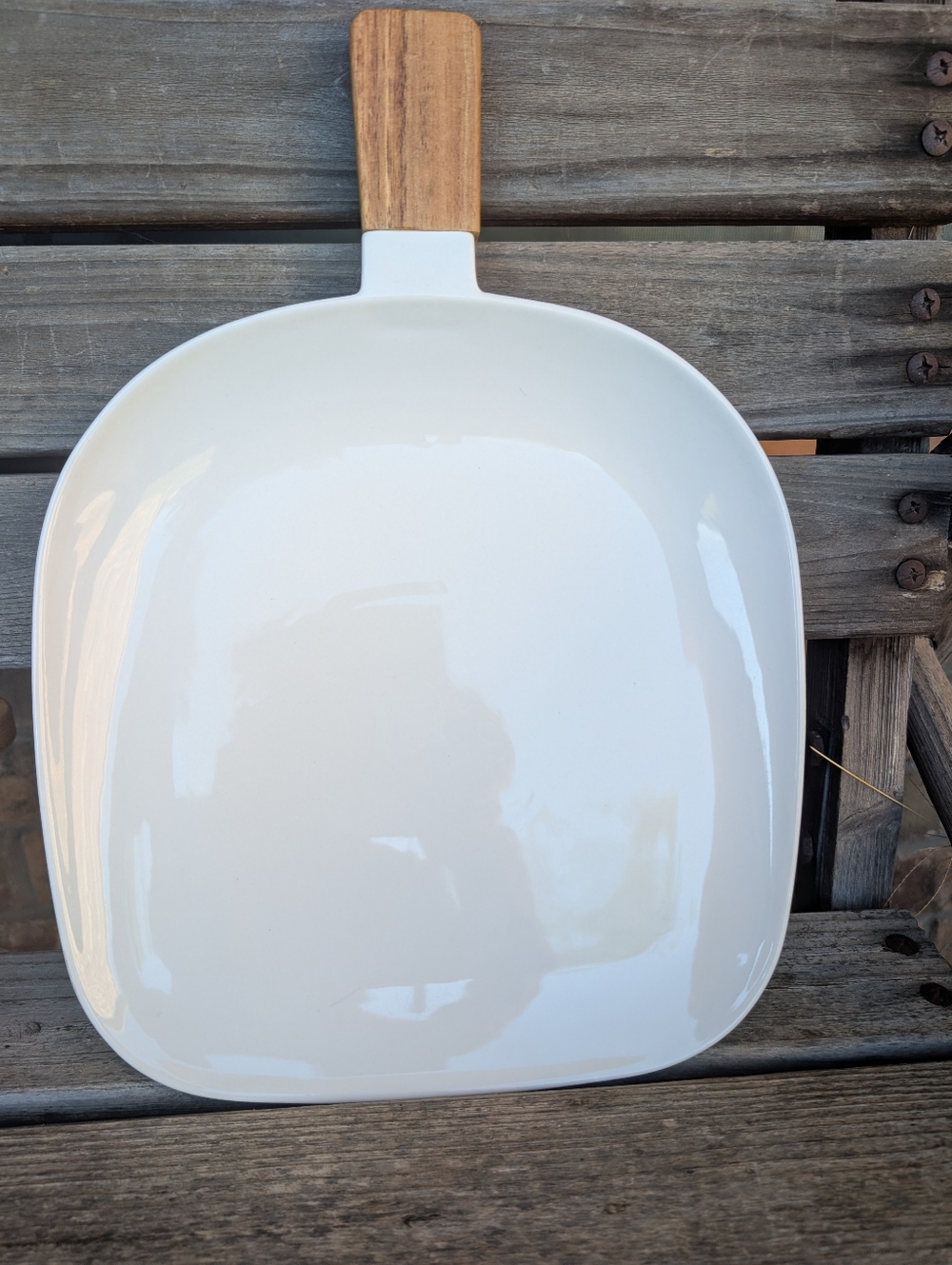 Mason White Porcelain Serving Tray With Wood Handle